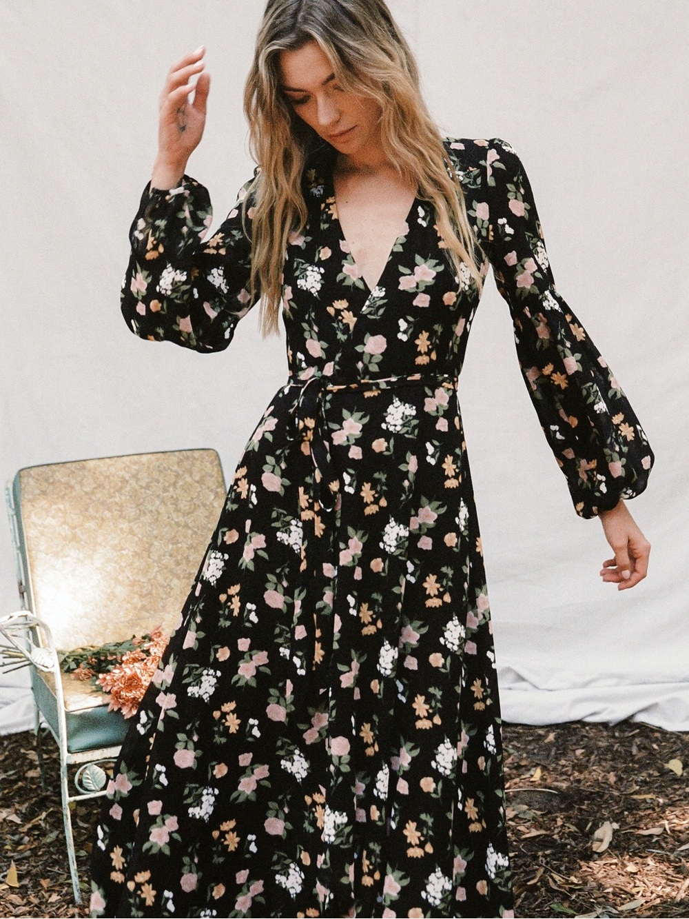 Christy Dawn The Bergen Dress Harvest Floral Size XS Wrap Maxi Black Floral